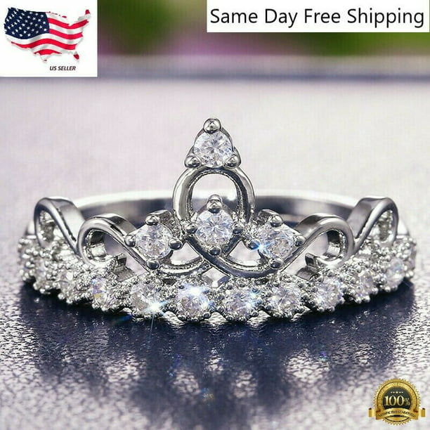 White Sapphire Silver Ring Women Wedding Engagement Adjustable Jewelry Sz 6-10